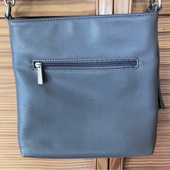 Pixi Mood Dove Grey Vegan Leather&Natural Cork Tassel Crossbody Bag 10”by 9.5” - Picture 7 of 16